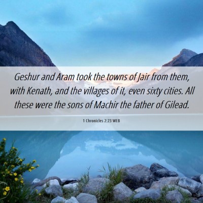 Picture 06 - 1 Chronicles 2:23 WEB - Geshur and Aram took the towns of Jair from them, - Bible Verse Picture