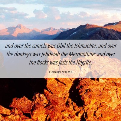 Picture 06 - 1 Chronicles 27:30 WEB - and over the camels was Obil the Ishmaelite: and - Bible Verse Picture
