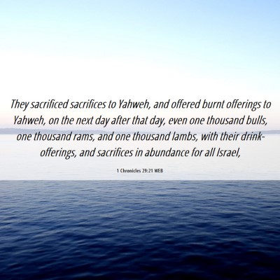 Picture 06 - 1 Chronicles 29:21 WEB - They sacrificed sacrifices to Yahweh, and offered - Bible Verse Picture