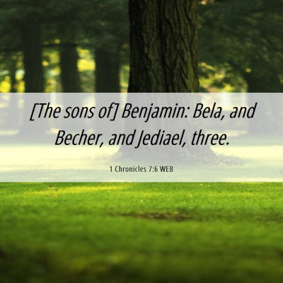 Picture 06 - 1 Chronicles 7:6 WEB - [The sons of] Benjamin: Bela, and Becher, and - Bible Verse Picture