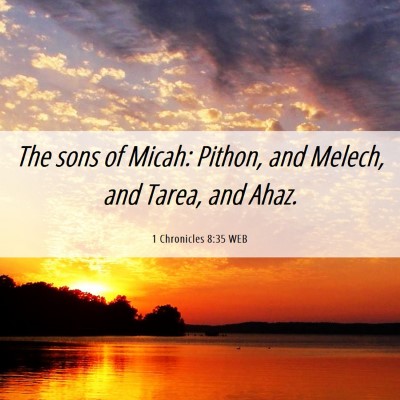 Picture 06 - 1 Chronicles 8:35 WEB - The sons of Micah: Pithon, and Melech, and Tarea, - Bible Verse Picture
