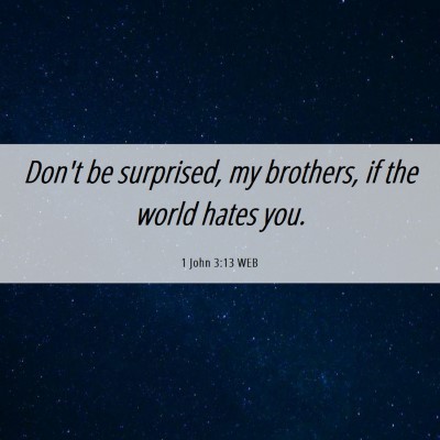 Picture 06 - 1 John 3:13 WEB - Don't be surprised, my brothers, if the world - Bible Verse Picture