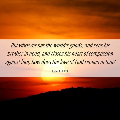 Picture 06 - 1 John 3:17 WEB - But whoever has the world's goods, and sees his - Bible Verse Picture
