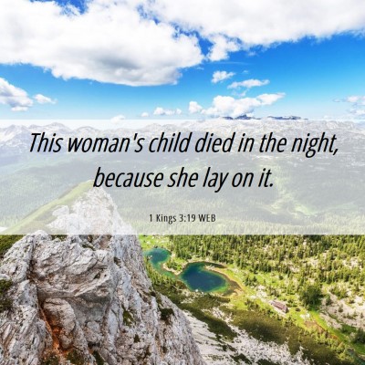 Picture 06 - 1 Kings 3:19 WEB - This woman's child died in the night, because she - Bible Verse Picture