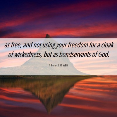 Picture 06 - 1 Peter 2:16 WEB - as free, and not using your freedom for a cloak - Bible Verse Picture