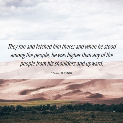 Picture 06 - 1 Samuel 10:23 WEB - They ran and fetched him there; and when he stood - Bible Verse Picture