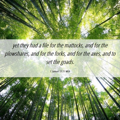 Picture 06 - 1 Samuel 13:21 WEB - yet they had a file for the mattocks, and for the - Bible Verse Picture