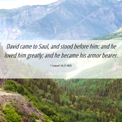 Picture 06 - 1 Samuel 16:21 WEB - David came to Saul, and stood before him: and he - Bible Verse Picture
