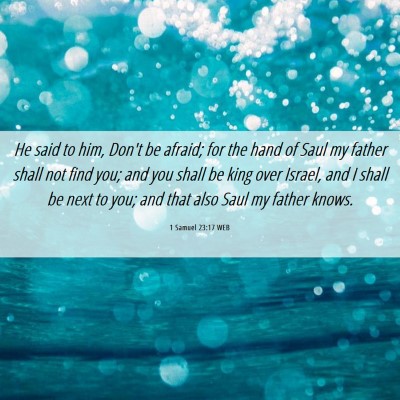 Picture 06 - 1 Samuel 23:17 WEB - He said to him, Don't be afraid; for the hand of - Bible Verse Picture