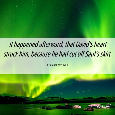 Picture 06 - 1 Samuel 24:5 WEB - It happened afterward, that David's heart struck - Bible Verse Picture