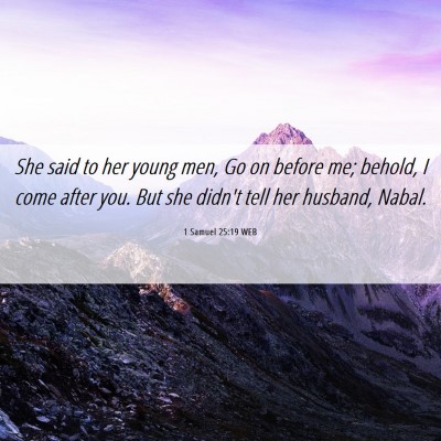 Picture 06 - 1 Samuel 25:19 WEB - She said to her young men, Go on before me; - Bible Verse Picture