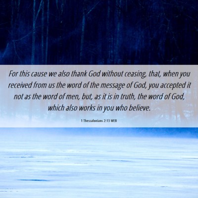 Picture 06 - 1 Thessalonians 2:13 WEB - For this cause we also thank God without ceasing, - Bible Verse Picture