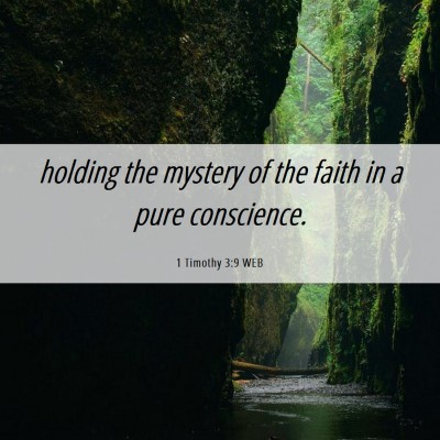 Picture 06 - 1 Timothy 3:9 WEB - holding the mystery of the faith in a pure - Bible Verse Picture