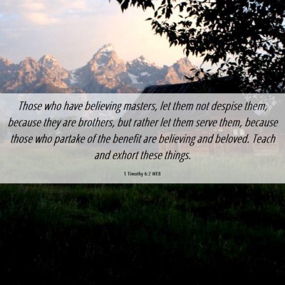 Picture 06 - 1 Timothy 6:2 WEB - Those who have believing masters, let them not - Bible Verse Picture