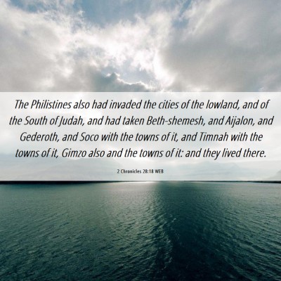 Picture 06 - 2 Chronicles 28:18 WEB - The Philistines also had invaded the cities of - Bible Verse Picture