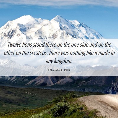 Picture 06 - 2 Chronicles 9:19 WEB - Twelve lions stood there on the one side and on - Bible Verse Picture