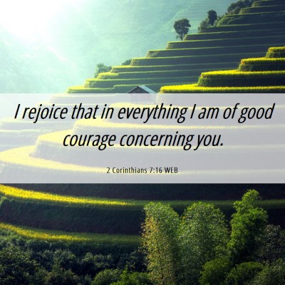 Picture 06 - 2 Corinthians 7:16 WEB - I rejoice that in everything I am of good courage - Bible Verse Picture