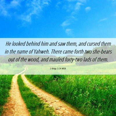 Picture 06 - 2 Kings 2:24 WEB - He looked behind him and saw them, and cursed - Bible Verse Picture