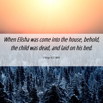 Picture 06 - 2 Kings 4:32 WEB - When Elisha was come into the house, behold, the - Bible Verse Picture