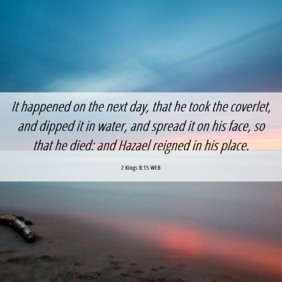 Picture 06 - 2 Kings 8:15 WEB - It happened on the next day, that he took the - Bible Verse Picture