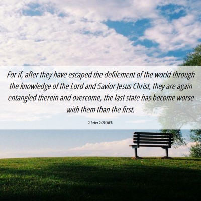 Picture 06 - 2 Peter 2:20 WEB - For if, after they have escaped the defilement of - Bible Verse Picture