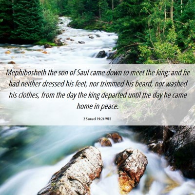 Picture 06 - 2 Samuel 19:24 WEB - Mephibosheth the son of Saul came down to meet - Bible Verse Picture