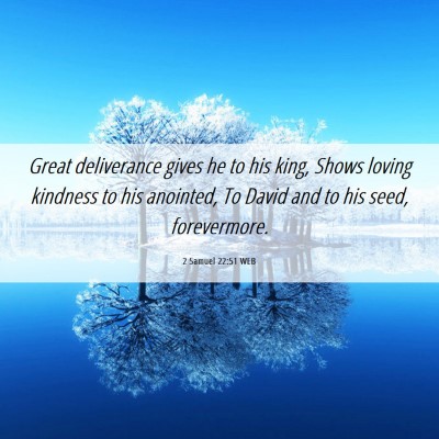 Picture 06 - 2 Samuel 22:51 WEB - Great deliverance gives he to his king, Shows - Bible Verse Picture