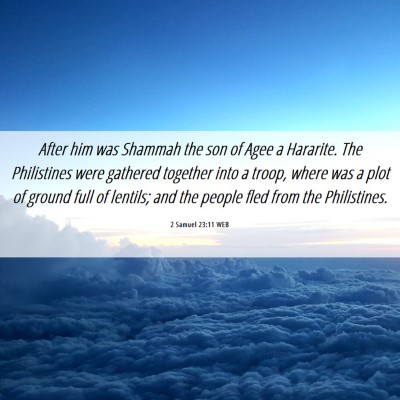 Picture 06 - 2 Samuel 23:11 WEB - After him was Shammah the son of Agee a Hararite. - Bible Verse Picture
