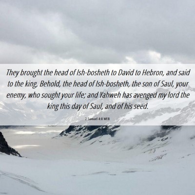 Picture 06 - 2 Samuel 4:8 WEB - They brought the head of Ish-bosheth to David to - Bible Verse Picture