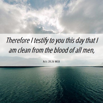 Picture 06 - Acts 20:26 WEB - Therefore I testify to you this day that I am - Bible Verse Picture