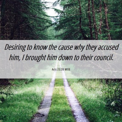 Picture 06 - Acts 23:28 WEB - Desiring to know the cause why they accused him, - Bible Verse Picture