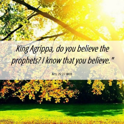Picture 06 - Acts 26:27 WEB - King Agrippa, do you believe the prophets? I know - Bible Verse Picture