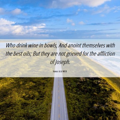 Picture 06 - Amos 6:6 WEB - Who drink wine in bowls, And anoint themselves - Bible Verse Picture