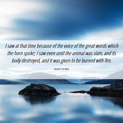 Picture 06 - Daniel 7:11 WEB - I saw at that time because of the voice of the - Bible Verse Picture