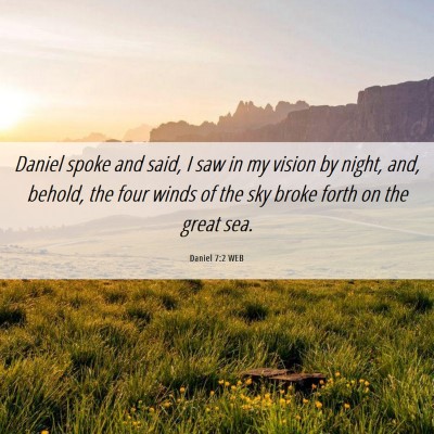 Picture 06 - Daniel 7:2 WEB - Daniel spoke and said, I saw in my vision by - Bible Verse Picture