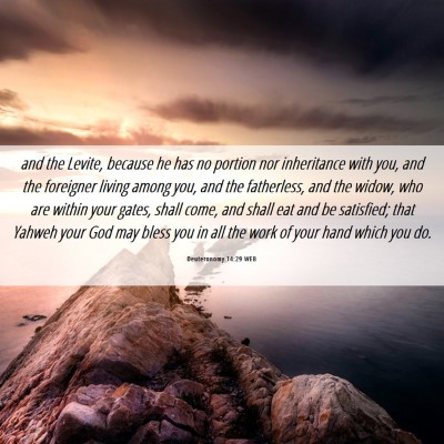 Picture 06 - Deuteronomy 14:29 WEB - and the Levite, because he has no portion nor - Bible Verse Picture