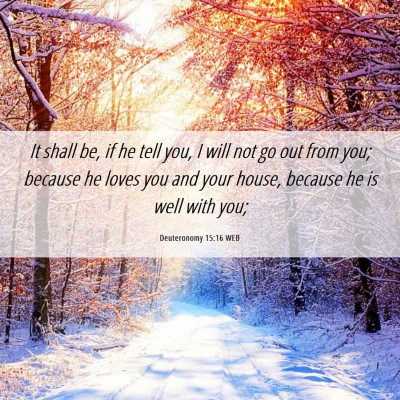 Picture 06 - Deuteronomy 15:16 WEB - It shall be, if he tell you, I will not go out - Bible Verse Picture