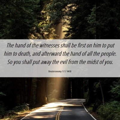 Picture 06 - Deuteronomy 17:7 WEB - The hand of the witnesses shall be first on him - Bible Verse Picture