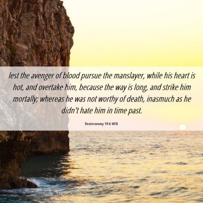 Picture 06 - Deuteronomy 19:6 WEB - lest the avenger of blood pursue the manslayer, - Bible Verse Picture