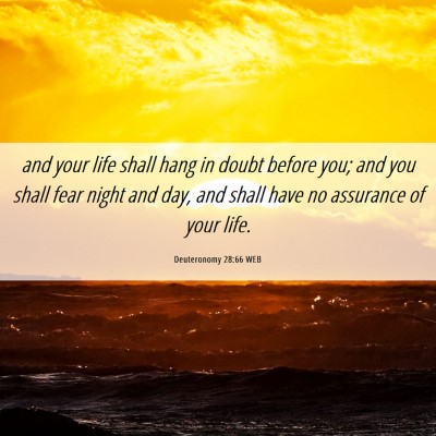 Picture 06 - Deuteronomy 28:66 WEB - and your life shall hang in doubt before you; and - Bible Verse Picture