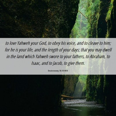 Picture 06 - Deuteronomy 30:20 WEB - to love Yahweh your God, to obey his voice, and - Bible Verse Picture