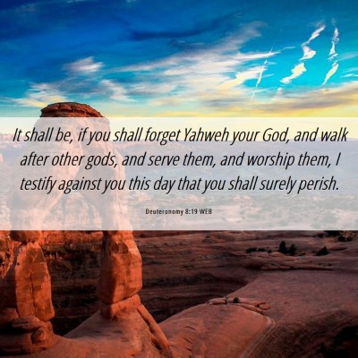 Picture 06 - Deuteronomy 8:19 WEB - It shall be, if you shall forget Yahweh your God, - Bible Verse Picture