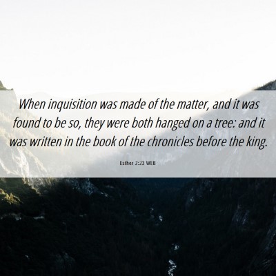 Picture 06 - Esther 2:23 WEB - When inquisition was made of the matter, and it - Bible Verse Picture