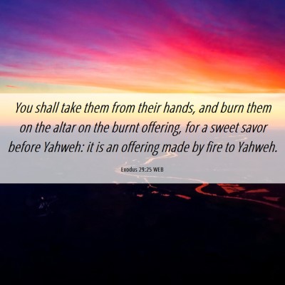 Picture 06 - Exodus 29:25 WEB - You shall take them from their hands, and burn - Bible Verse Picture