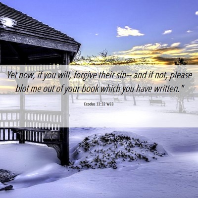 Picture 06 - Exodus 32:32 WEB - Yet now, if you will, forgive their sin-- and if - Bible Verse Picture