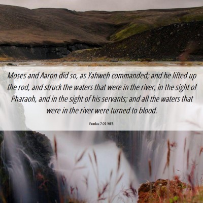 Picture 06 - Exodus 7:20 WEB - Moses and Aaron did so, as Yahweh commanded; and - Bible Verse Picture