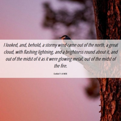 Picture 06 - Ezekiel 1:4 WEB - I looked, and, behold, a stormy wind came out of - Bible Verse Picture