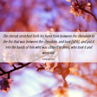 Picture 06 - Ezekiel 10:7 WEB - The cherub stretched forth his hand from between - Bible Verse Picture