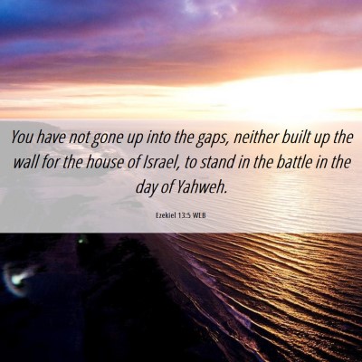 Picture 06 - Ezekiel 13:5 WEB - You have not gone up into the gaps, neither built - Bible Verse Picture