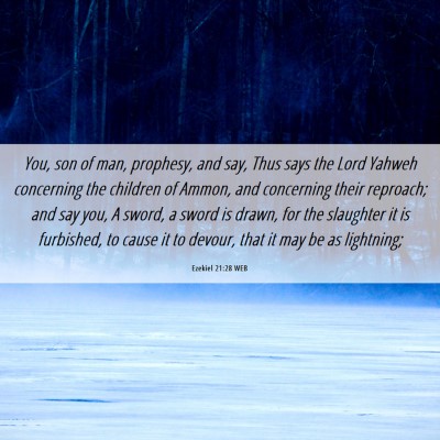 Picture 06 - Ezekiel 21:28 WEB - You, son of man, prophesy, and say, Thus says the - Bible Verse Picture